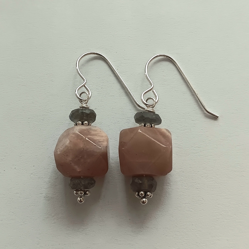 Sunstone and Labradorite Gemstone Earrings with 925 Sterling Silver Findings